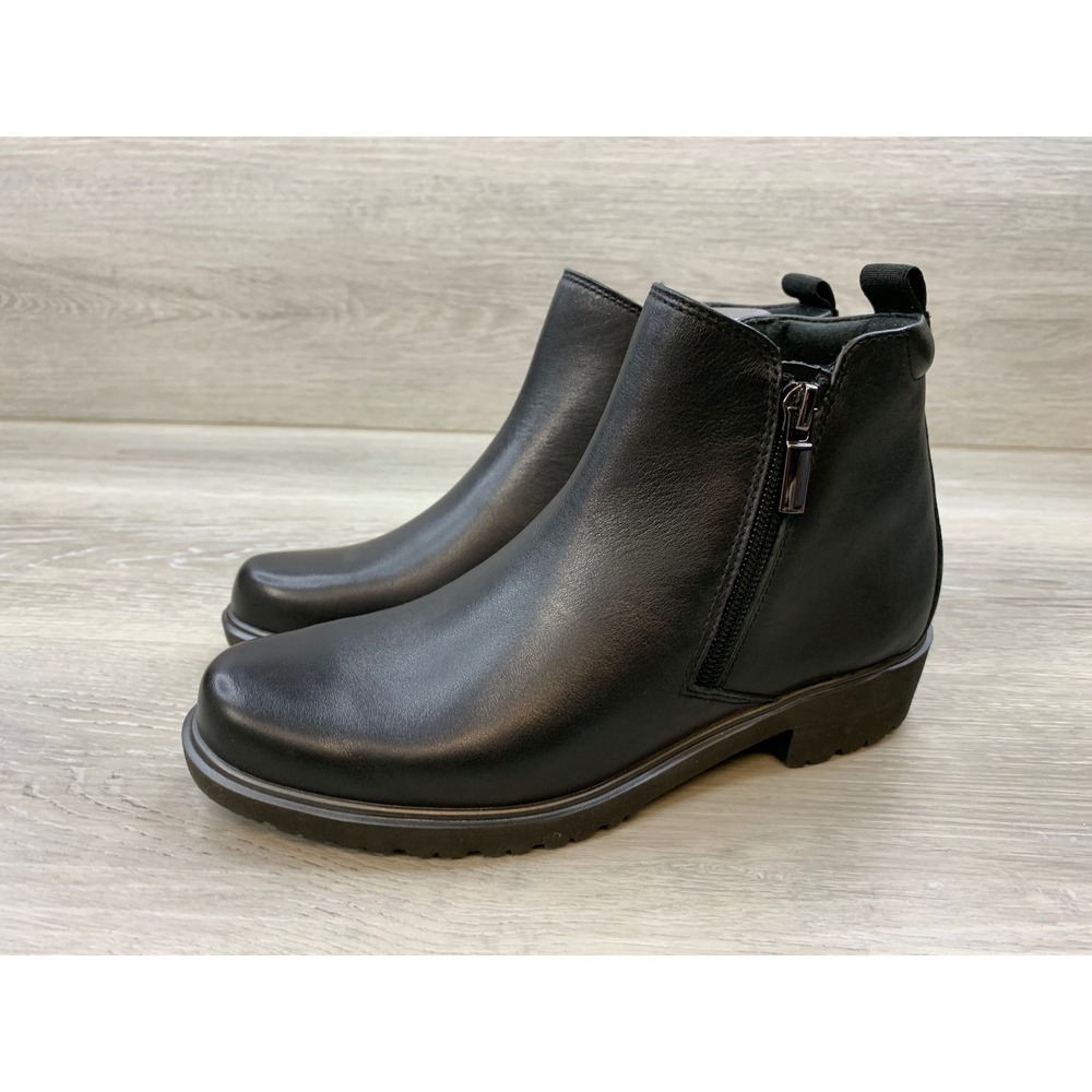 Munro American Black Leather Ankle Boots Dual Zip Lug Sole 6 Comfort Shoes - Picture 3 of 11